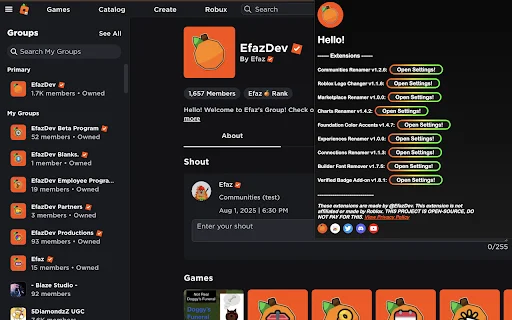 Efaz’s Roblox Extension डाउनलोड करें – Roblox कस्टमाइज़ करें - Screenshot 3