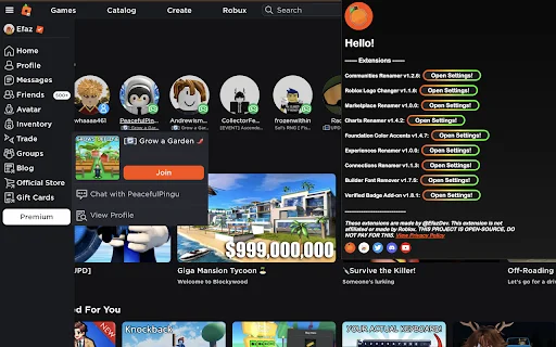 Efaz’s Roblox Extension डाउनलोड करें – Roblox कस्टमाइज़ करें - Screenshot 1
