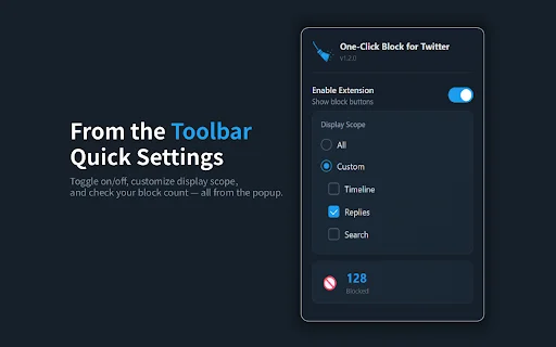 One-Click Block for Twitter डाउनलोड करें – स्पैम बॉट्स को आसानी से ब्लॉक करें - Screenshot 2