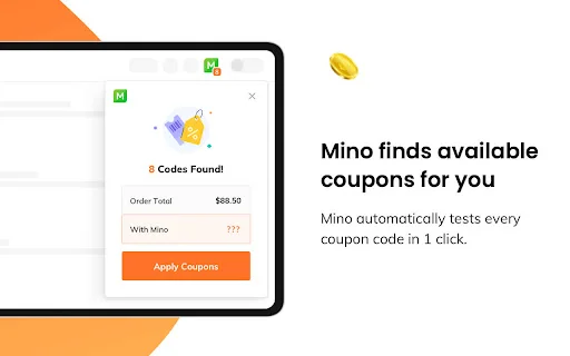 Mino: Automatic Coupons & Cash Back डाउनलोड करें – भारी बचत करें - Screenshot 1