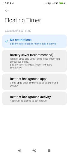 Floating Timer डाउनलोड करें – स्क्रीन पर फ्लोटिंग टाइमर और स्टॉपवॉच - Screenshot 6